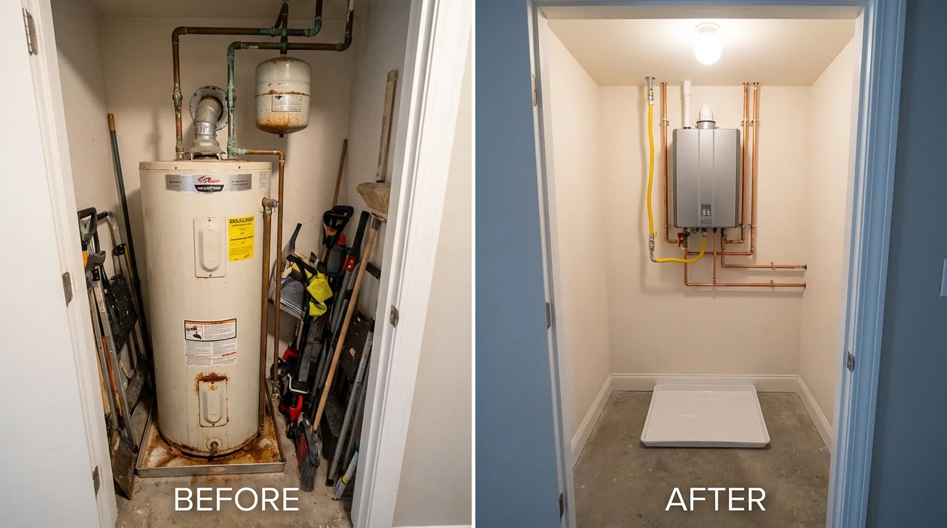 Tank water heater versus wall-mounted tankless unit comparison for North Arlington, NJ homeowners