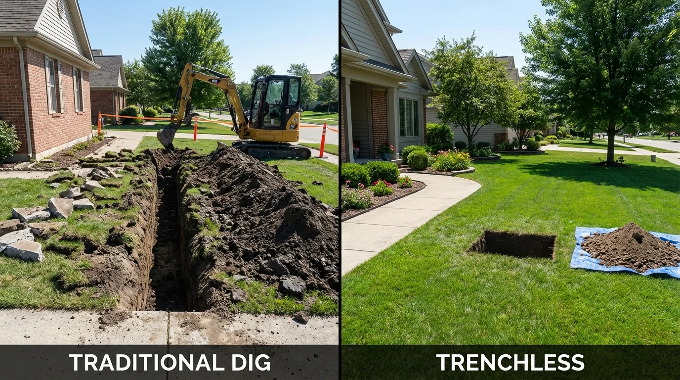 Trenchless sewer repair with minimal yard damage versus traditional excavation in North Arlington, NJ